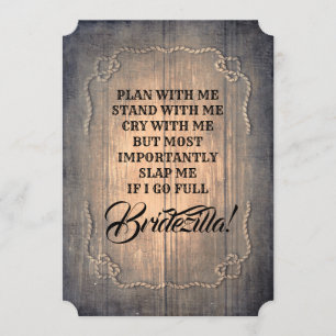 Bridezilla Funny Bridesmaid / Trauzeugin Rustikal Einladung