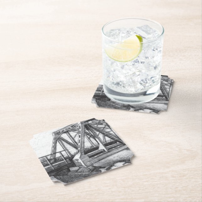 Bridge alter pencilart Monochrome Untersetzer (Vor Ort)