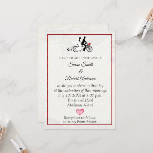 Bridge and Groom on Tandem Bicycle Wedding Invitat Einladung