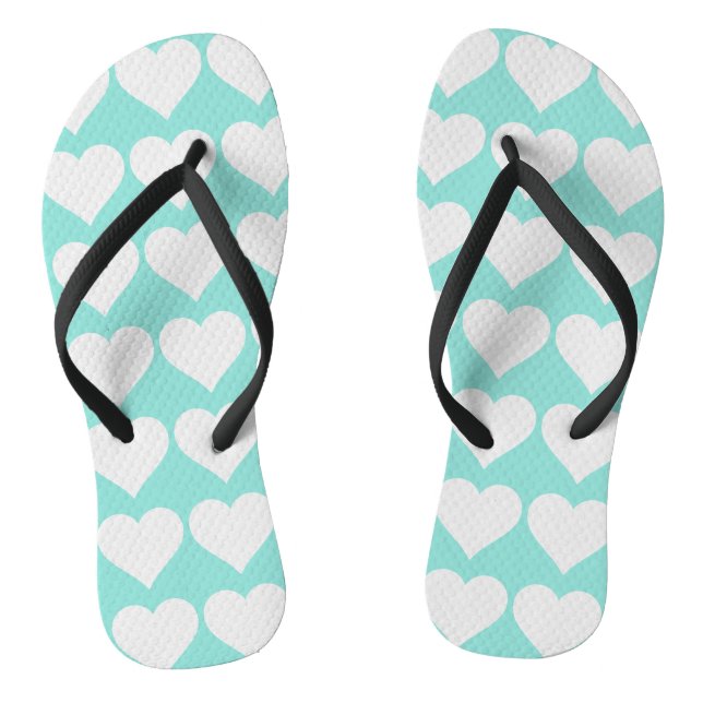 Bridge Aquamarin Blue & White Wedding Hearts Party Flip Flops (Fußbett)