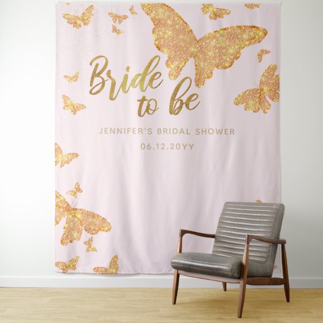 Bridge Be Boho Gold Butterfly Pink Bridal Hintergr Wandteppich (Beispiel)