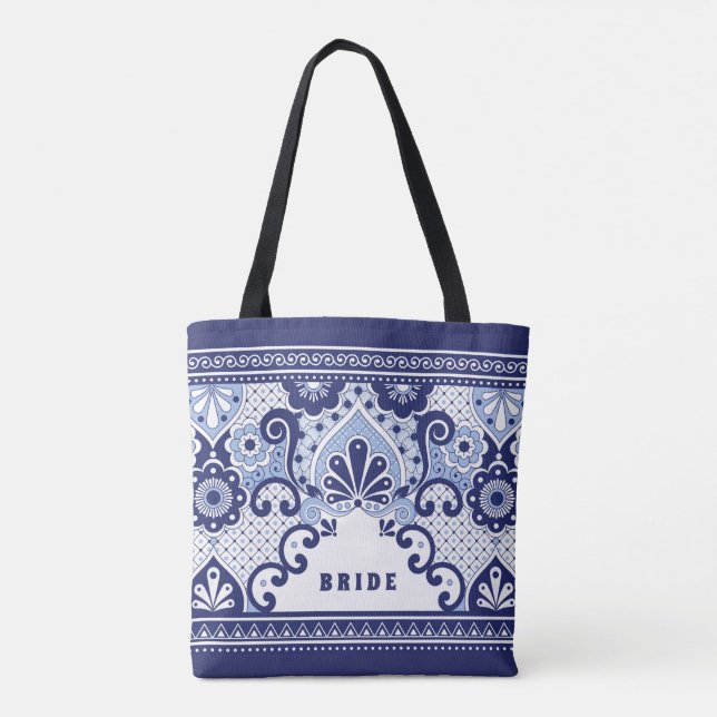 Bridge Blue & White Mexican Talavera Tile Tote Bag (Rückseite)