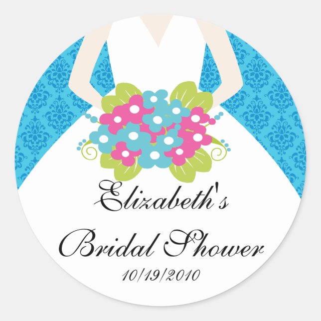 Bridge Brautparty Sticker Siegel Damask Blue (Vorderseite)