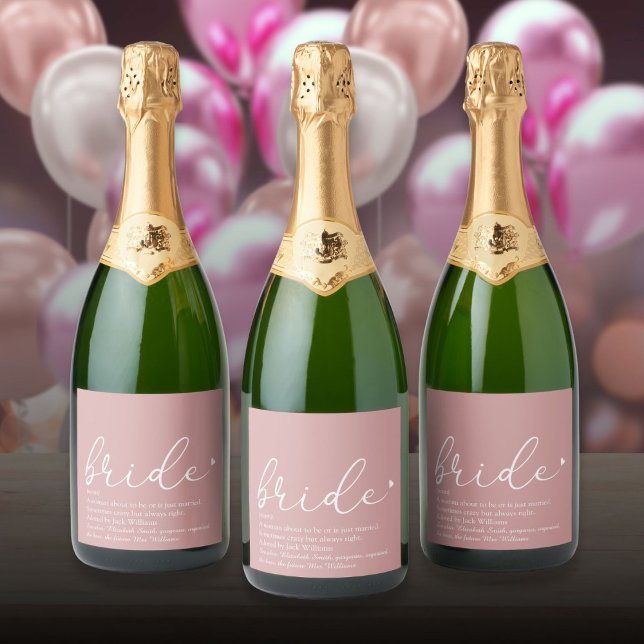 Bridge Definition Brautparty Girly Pink Script (Bride Definition Bridal Shower Girly Pink Script Sparkling Wine Label)