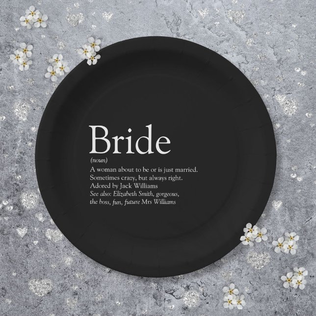 Bridge Definition Brautparty Schwarz/Weiß Pappteller (Bride Definition Bridal Shower Black and White Paper Plates)