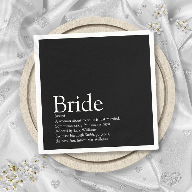 Bridge Definition Brautparty Schwarz/Weiß Serviette (Bride Definition Bridal Shower Black and White Napkins)