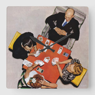 Bridge Game von Norman Rockwell Quadratische Wanduhr