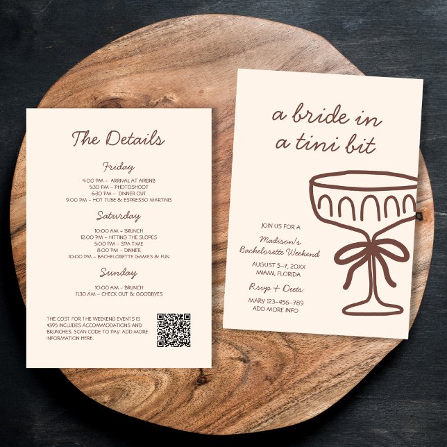 Bridge in a Tini Bit Espresso Martini Bachelorette Einladung (Bride In A Tini Bit Espresso Martini Bachelorette Invitation)