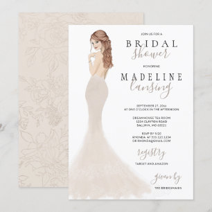 Bridge in Champagne Lace Gown Brautparty Einladung