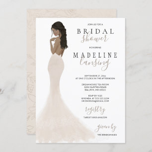 Bridge in Champagne Lace Gown Brautparty Einladung