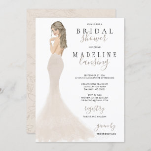 Bridge in Champagne Lace Gown Brautparty Einladung