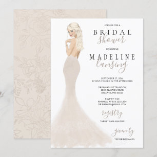 Bridge in Champagne Lace Gown Brautparty Einladung