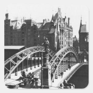 Bridge in der Speicherstadt Hamburg, c.1910 Quadratischer Aufkleber
