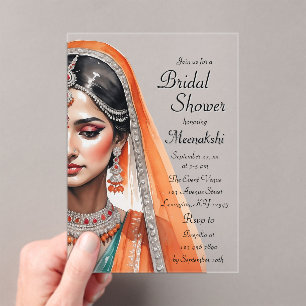 Bridge in Lehenga Choli Ethnisches indisches Braut Acryleinladungen