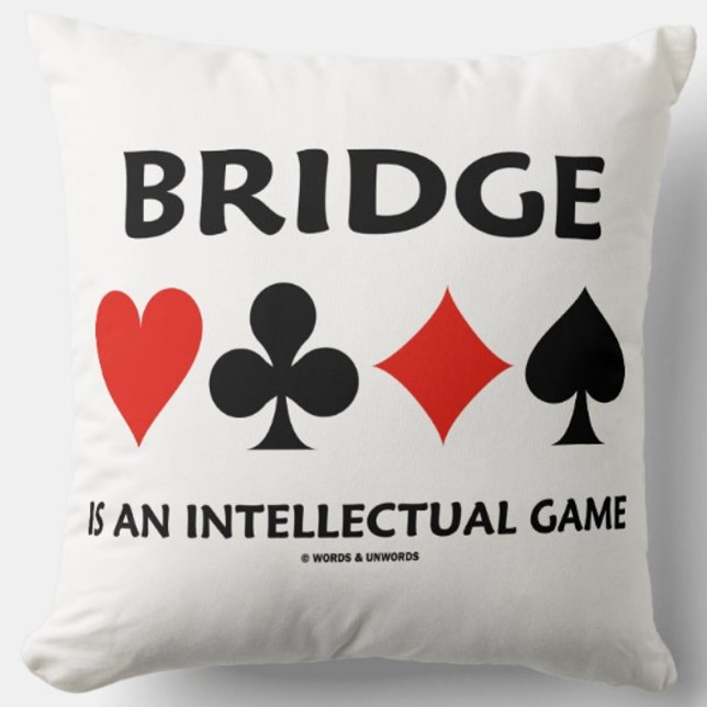 Bridge ist ein intellektuelles Spiel Vier-Karten-A Kissen (Throw pillow featuring the 4 card suits with bridge truism "Bridge Is An Intellectual Game")
