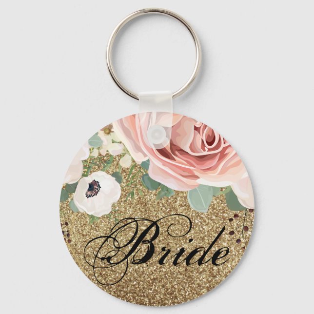 Bridge Key Chain Geometric Garden Rose Gold Glitze Schlüsselanhänger (Vorderseite)