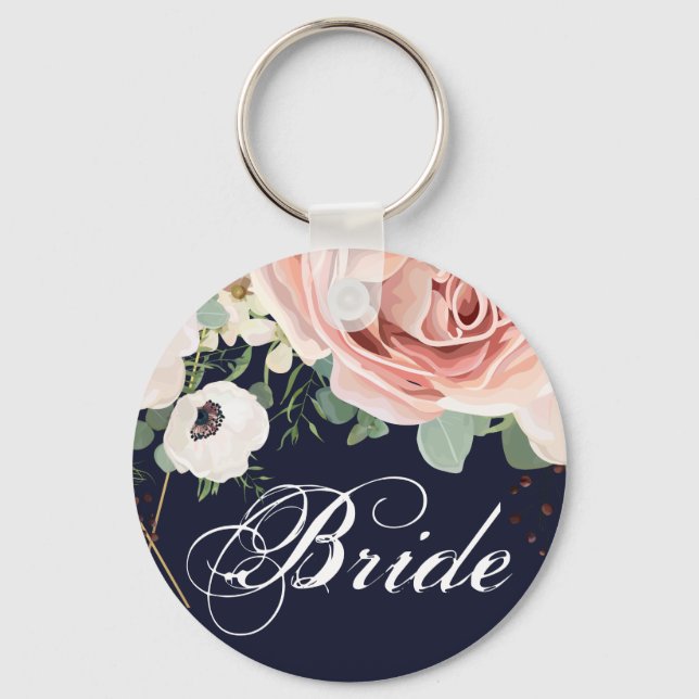 Bridge Key Chain Geometric Garden Rose Navy Blue Schlüsselanhänger (Vorderseite)
