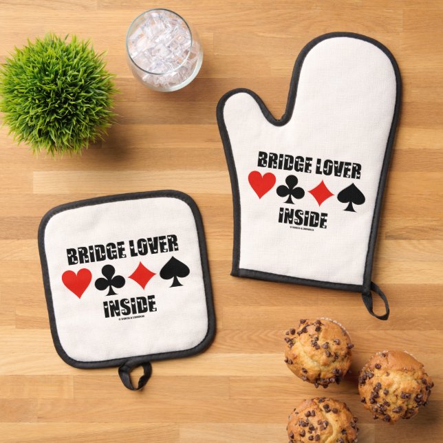 Bridge Lover Inside Four Card Anzug Ofenhandschuh & Topflappen-Set (Oben Unten)