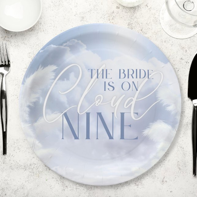 Bridge on Cloud Nine 9 White Pampas Brautparty Pappteller (Bride On Cloud Nine 9 White Pampas Bridal Shower Paper Plates)