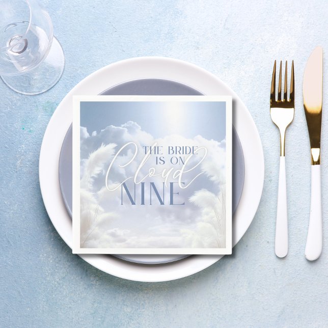 Bridge on Cloud Nine 9 White Pampas Brautparty Serviette (Bride On Cloud Nine 9 White Pampas Bridal Shower Napkins | She's on Cloud 9)