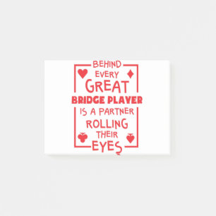 Bridge Player Partner rollt ihre Augen lustig Post-it Klebezettel