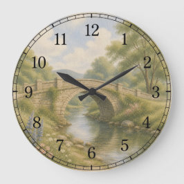 Bridge & River Wall Clock — Scenic Landscape Desig Große Wanduhr