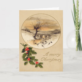 Bridge Snow Wintry Scene Holly Feiertagskarte