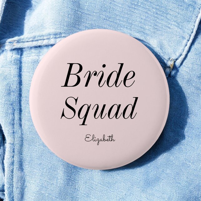 Bridge Squad Blush Pink Black Wedding Button (Von Creator hochgeladen)