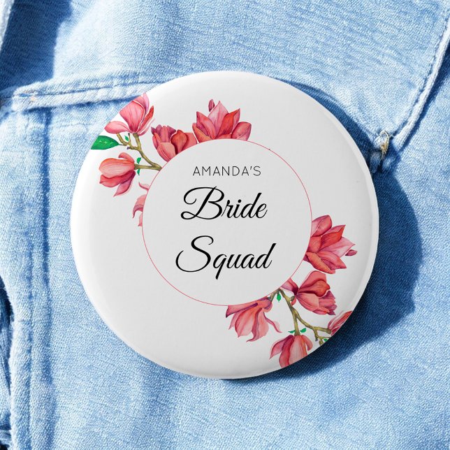Bridge Squad Pink White Team Bride Floral Button (Von Creator hochgeladen)