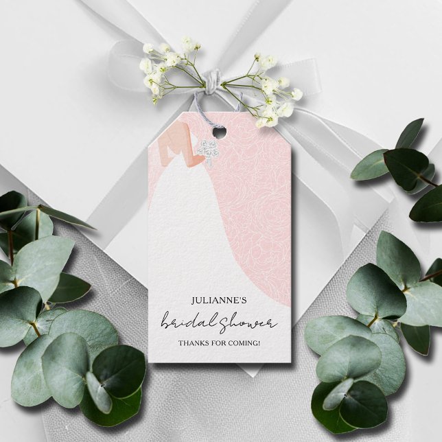 Bridge to Be Brautparty Pink Gefallen Geschenkanhänger (Bride to Be in her wedding gown on bridal shower pink favor gift tags)
