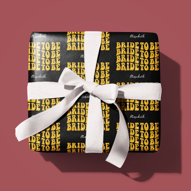 Bridge to be Gold Glitzer Text with name, Black Geschenkpapier (Von Creator hochgeladen)