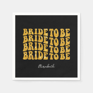 Bridge to be Gold Glitzer Text with name, Black Serviette