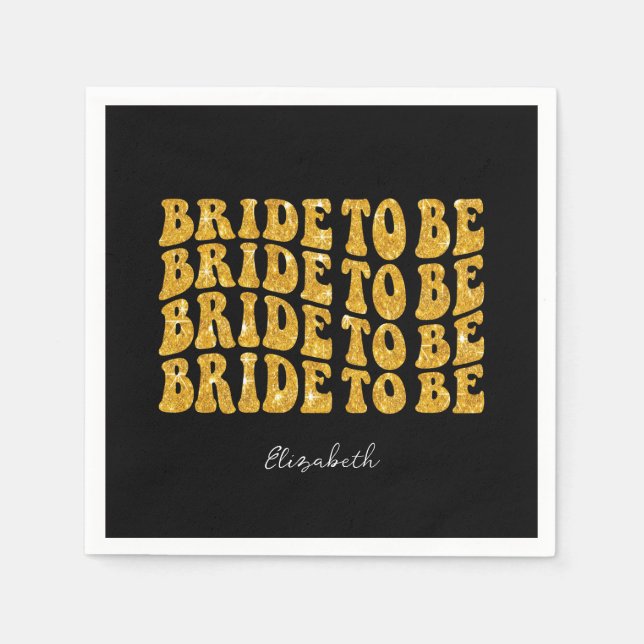 Bridge to be Gold Glitzer Text with name, Black Serviette (Vorderseite)