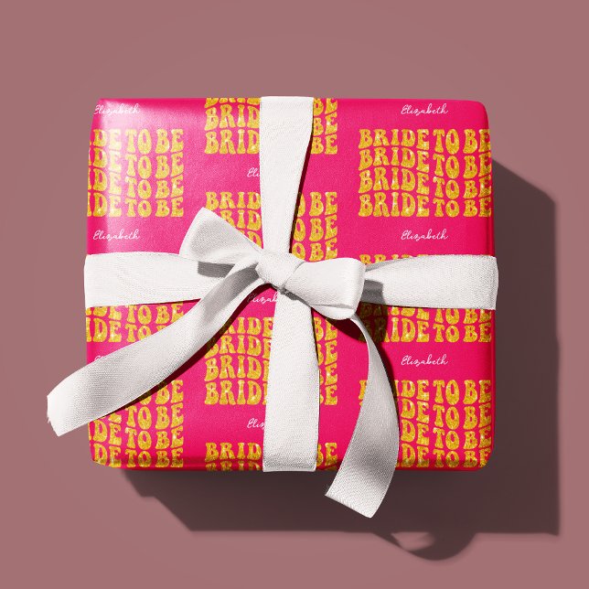 Bridge to be Gold Glitzer Text with name, Pink Geschenkpapier (Von Creator hochgeladen)