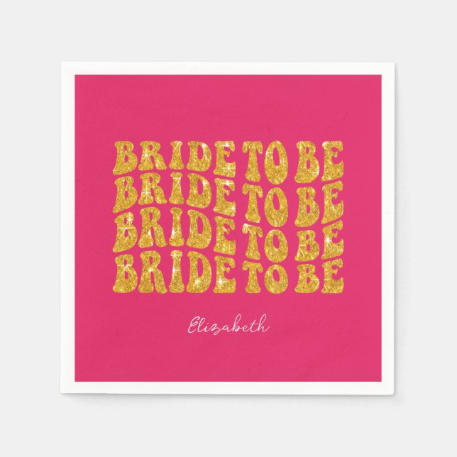 Bridge to be Gold Glitzer Text with name, Pink Serviette (Vorderseite)