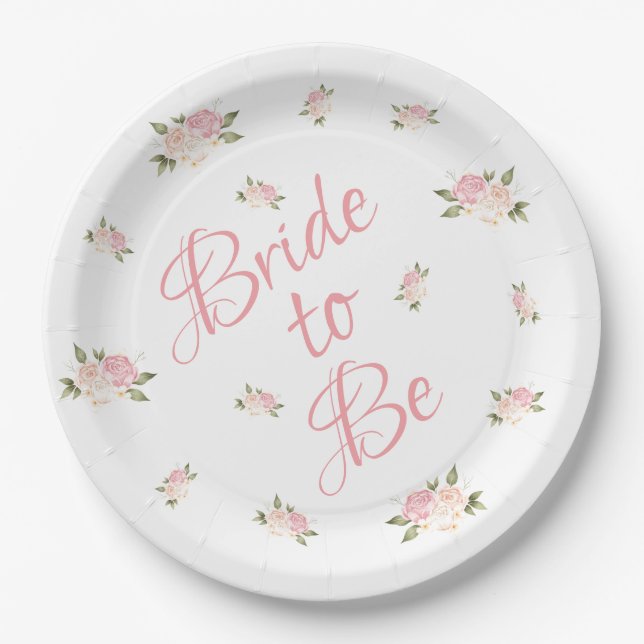 Bridge to be Pink Floral Script Watercolor Pappteller (Vorderseite)