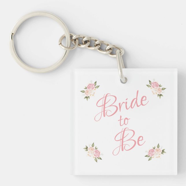 Bridge to be Pink Floral Script Watercolor Schlüsselanhänger (Vorderseite)