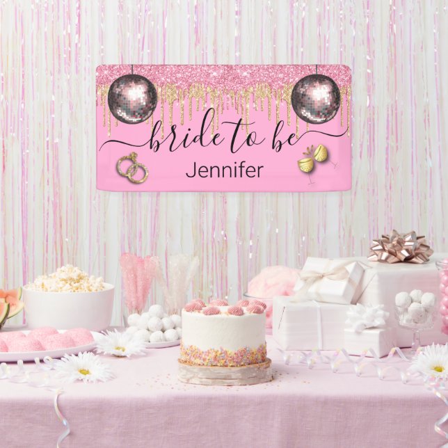 Bridge to be,pink gold Glitzer disco Bachelorette Banner (Party)