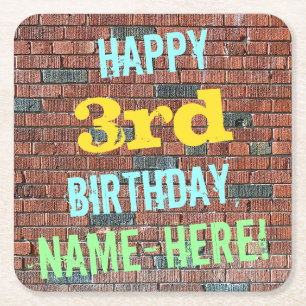 Bridge Wall Graffiti Inspiriert 3. Geburtstag + Na Rechteckiger Pappuntersetzer