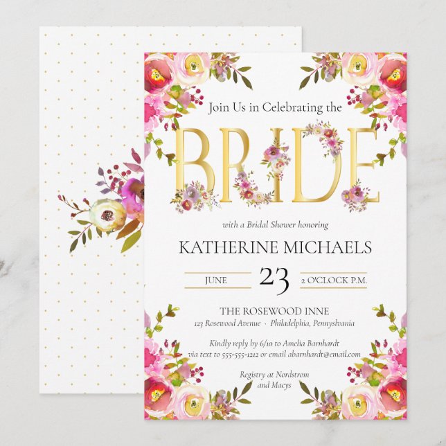 Bridge Watercolor Blooms Blumeninvit Einladung (Vorne/Hinten)