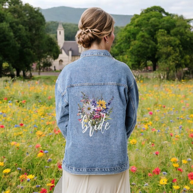 Bridge Watercolor Wildblume Boho Rustikale Jeansjacke (Von Creator hochgeladen)