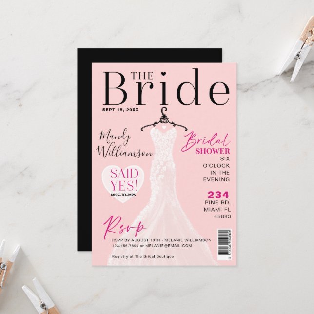 Bridge Wedding Dress Brautparty Magazine Cover I Einladung (Vorderseite/Rückseite Beispiel)