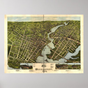 Bridgeport Connecticut 1875 Antike Panoramabalkart Poster