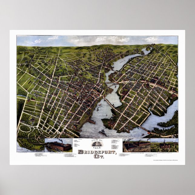 Bridgeport, CT Panoramic Map - 1875 Poster (Vorne)