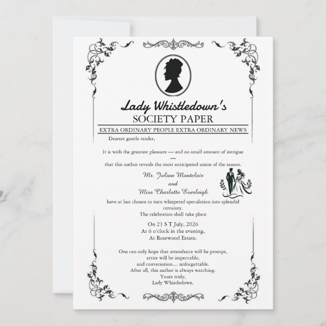 Bridgerton-Hochzeitseinladung – Regency-Stil   Einladung (Vorderseite)