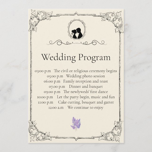 Bridgerton Inspired Regency Society Wedding Programm (Vorderseite)
