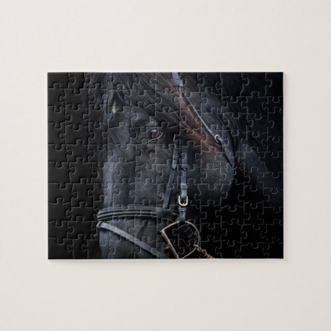 Bridled Black Stallion Face Puzzle (Horizontal)
