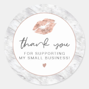 BRIE Rose Gold Lippen und Marmor Geschäft Danke Runder Aufkleber