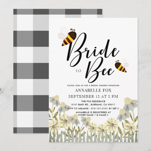 Brie to Bee Black Buffalo Karo Brautparty Einladung (Vorne/Hinten)