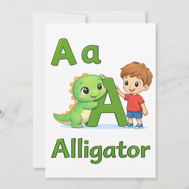 Brief A Alphabet Postkarte – A steht für Alligator (Vorderseite)